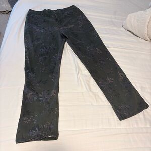 Women's Dark Green Floral Straight-leg Jeans